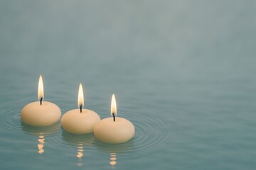 candles on the water isolated on watery background