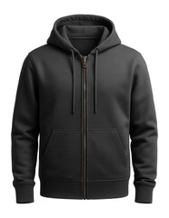 Zip-up hoodie in charcoal gray with ribbed cuffs and hem for layering