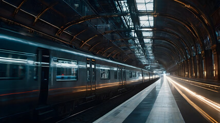 Fototapeta premium High-Speed Train Crossing Time, Leaving Behind Eras in Motion