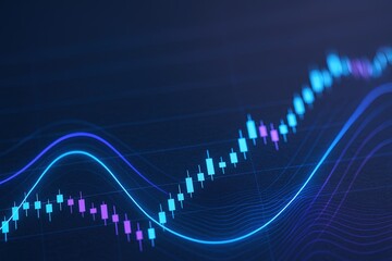 Digital stock market chart with rising trend graph and data visualization elements.
