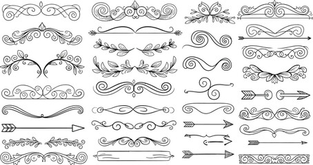 Elegant floral dividers and arrow elements for design projects, offering a touch of sophistication and decorative flair for layouts.