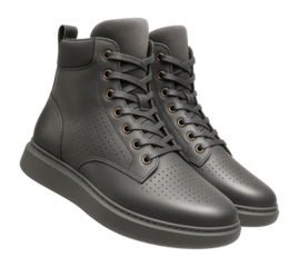 Steel grey high-top boots with perforated detailing and padded tongue for a sporty vibe