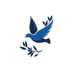 Fototapeta premium Symbolic image of a flying dove with olive branches