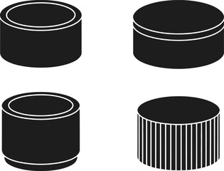 Four Black and White Cylinder Illustrations with Varying Designs in a Grid
