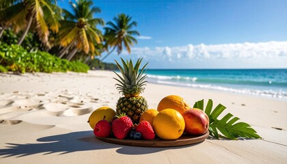 Tropical fruits on a beach (1)