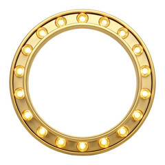 luxurious round golden frame with spotlight bulbs isolated on white png