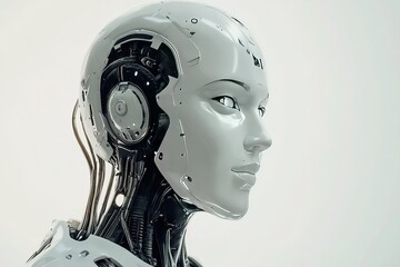 Cybernetic Robot Head Profile Futuristic Minimal Background, Sci-Fi Movie Game Character Metaverse Avatar