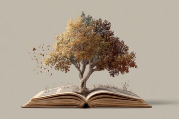 Open book, autumn tree, ethereal