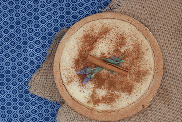 Traditional South African Milk Tart on rustic surface