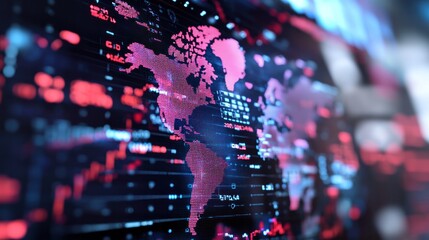 World Map of Cyber Technology : A dynamic digital world map pulsates with intricate data streams and cutting-edge technology.