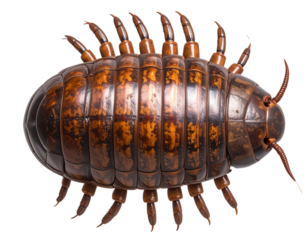 Giant Isopod in Side Crawling Pose with Curved Tail and Raised Antennae, Isolated on Transparent Background PNG