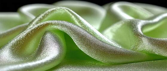 Close-up of Green Satin Fabric with Glitter