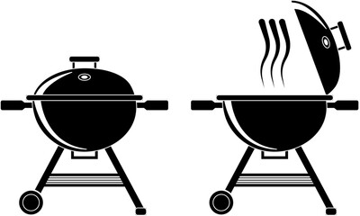 Silhouette of a Barbecue, closed and open with food cooking, design element isolated on a transparent background