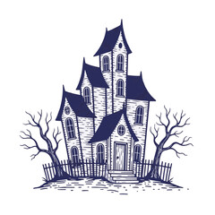 Fototapeta premium Isolated haunted house illustration on transparent background is perfect for Halloween designs. This spooky haunted house drawing evokes the spirit of Halloween,