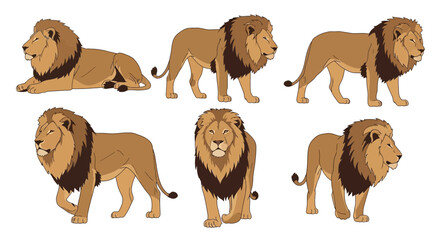 Obraz premium Lion illustrations in various poses with detailed fur and mane 
