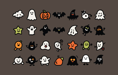 Cute Halloween Cartoon Icons: Spooky, Fun, and Playful Character Set