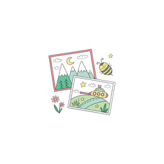Children art mountain vector playing cards on white background