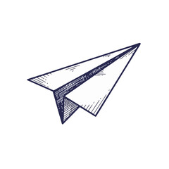Fototapeta premium Paper airplane on white, single line drawing for minimalist design. Folded paper airplane with simple design and crisp lines, sketched for a clean style. Great paper airplane, flying high,