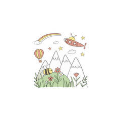 Children art vector cartoon illustration of a family