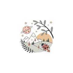 Vector illustration of a mountain way and ladybug