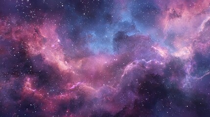 Cosmic nebula swirls in vibrant hues of pink, purple, and blue, dotted with stars