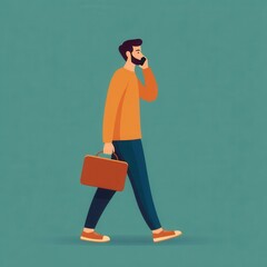 Businessman Walking and Talking on Phone with Briefcase in Hand