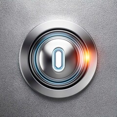 Metallic power button icon on/off on stainless steel background with metallic texture. Original website decor