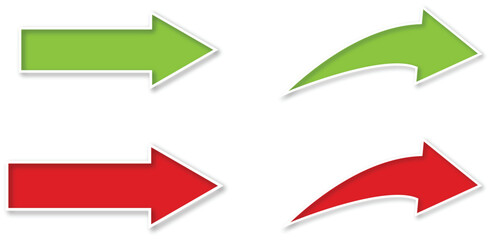 arrow icon set — red and green arrows pointing left and right, flat vector design for direction, navigation, infographic, movement or progress indicators