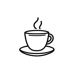 Obraz premium Simple black line drawing of a coffee cup and saucer with steam