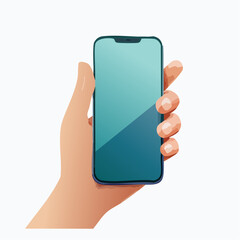 A vector illustration of a hand holding a modern smartphone with a blank screen, showcasing technology, communication, and digital interaction against a clean white background.