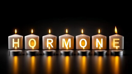 Candles arranged to spell 'HORMONE' with warm, glowing flames.