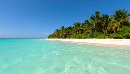 Naklejka premium Tropical beach scene with turquoise water and palm trees (1)