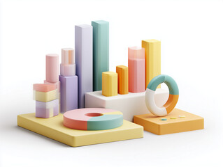 Pastel colored chart elements for business illustration show a growing trend in statistics and analysis reports