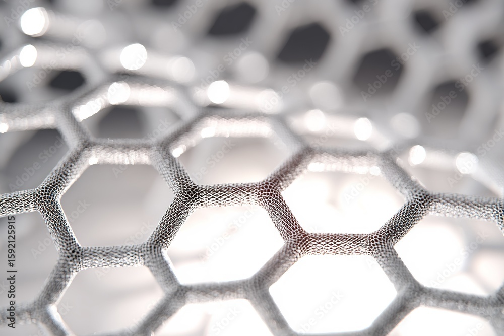 Poster close-up view of intricate honeycomb pattern showcasing texture and light reflections in a modern de