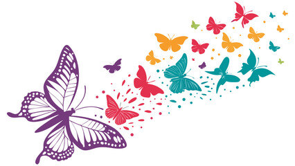 Vibrant Colorful Butterflies in Flight:  Transformation, Freedom, and Springtime Joyful Design Element