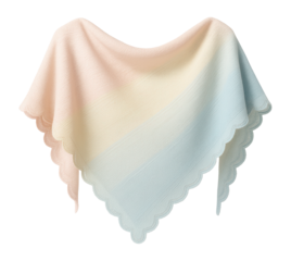 Knitted beach shawl in soft pastel hues with scalloped edges