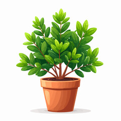 A vibrant illustration of a potted plant featuring lush green leaves and a terracotta pot.