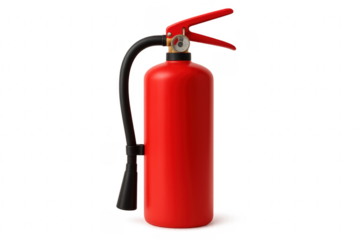 Red fire extinguisher standing on transparent background, ready for emergency use