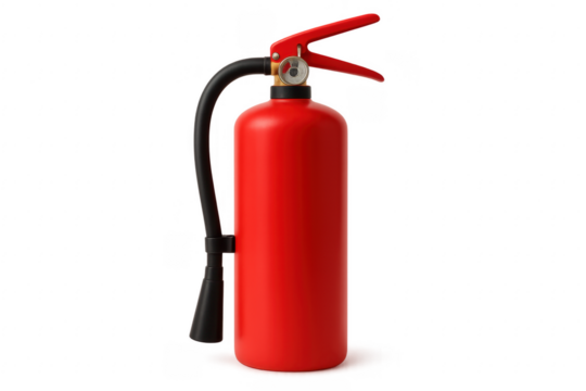 Red fire extinguisher standing on transparent background, ready for emergency use
