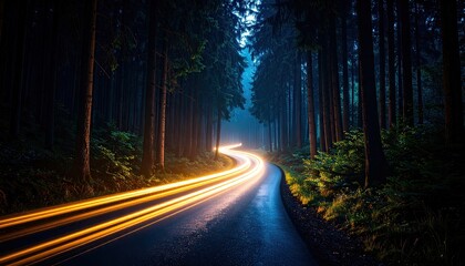 Obraz premium Mystical forest road at night
