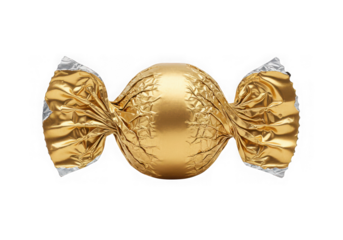 Ai generated image of golden wrapped candy isolated on transparent background