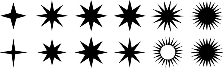 Black starburst shapes and pointed star icons sharp spike