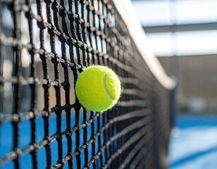 Tennis ball lodged in court net