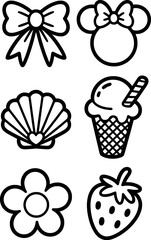 Bows ears shell ice cream flower strawberry icons heart