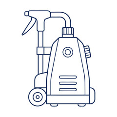 Dark blue outline of a portable carpet cleaner with spray nozzle and wheels cleaning machine