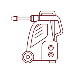 Red outline of a portable pressure washer with wheels and hose nozzle cleaning machine