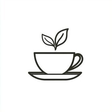 tea cup with leaves simple outline clip art preview