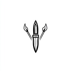 Stylized image of a pen and paintbrushes