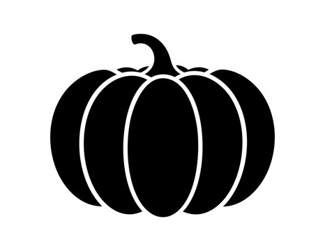 Black pumpkin silhouette bold outline, simple vector graphic for autumn decor, craft projects, or seasonal festive design.