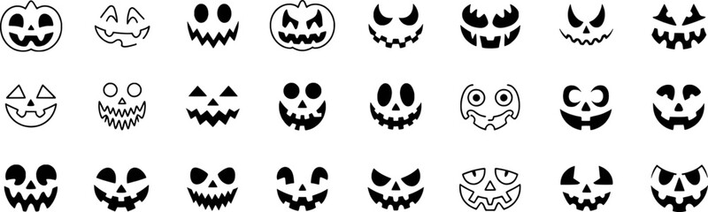 Halloween pumpkin faces carved spooky expressions vector